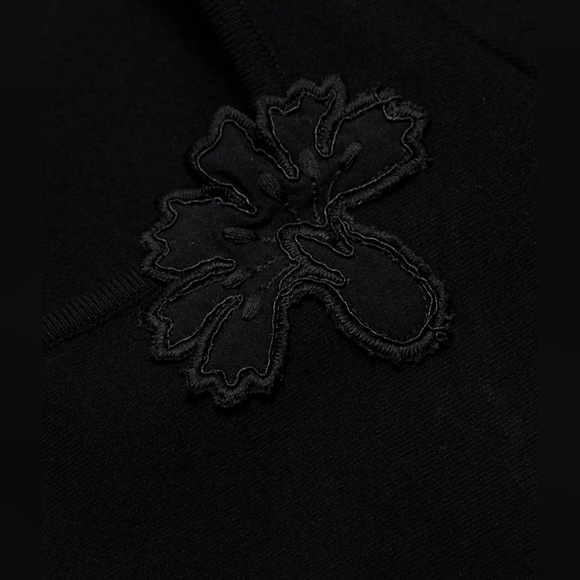 Oscar De La Renta Black Asymmetrical Jewel Neck Floral Guipure Lace Midi-Dress - Picture 9 of 10